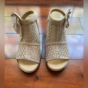 Tan Wedges with a gold sheen-  New with Tags. Childrens Size 5.